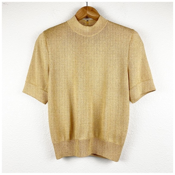 St.‎ John Gold Short Sleeve Top Size Small - Picture 1 of 8